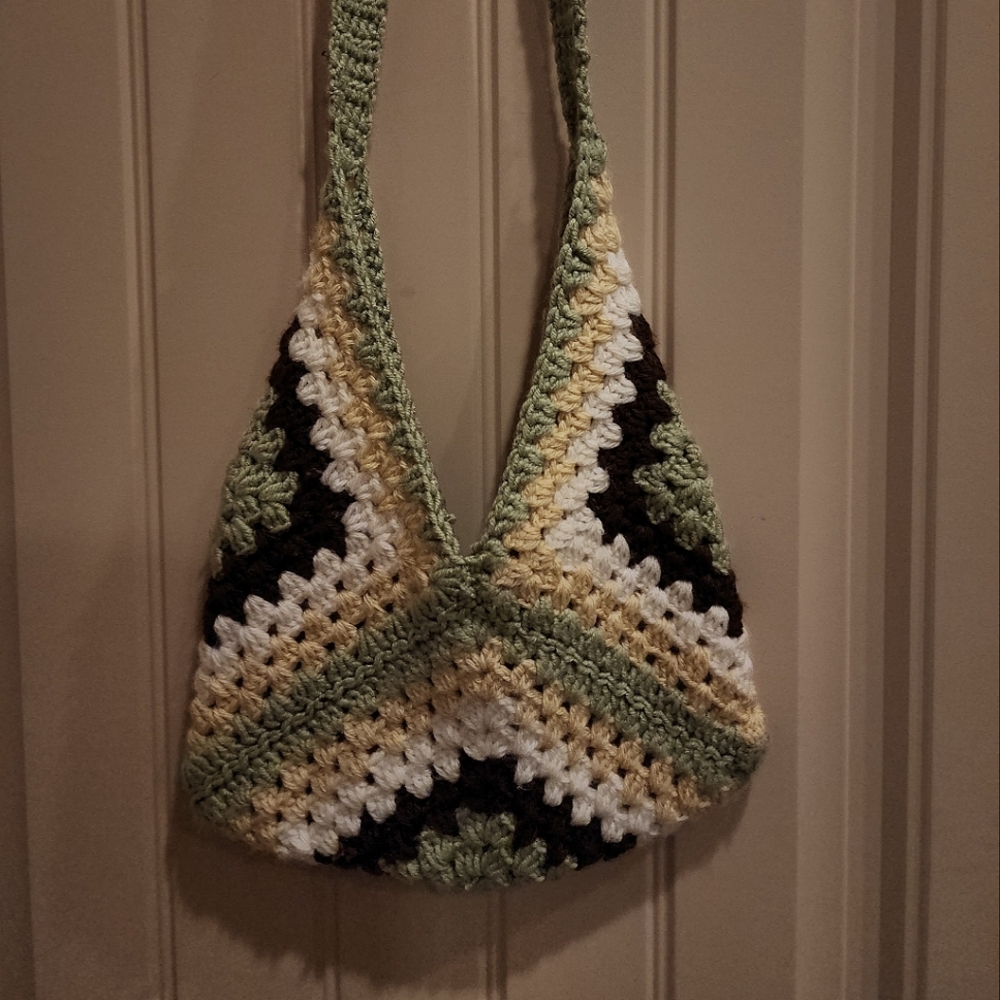 Boho colorful crochet handmade satchel purse tote book bag